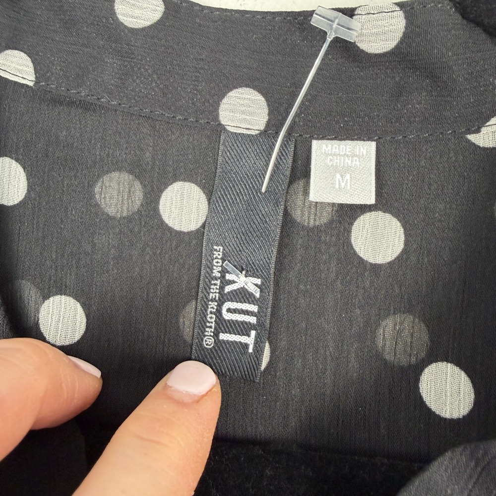 KUT from the Kloth Blouse Women's Medium Black Polka Dot Chiffon Button Front - Picture 3 of 15